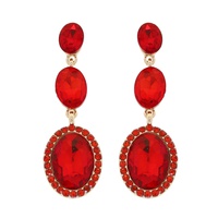 3-TIER CRYSTAL RHINESTONE OVAL CUT HALO LONG DROP EARRINGS